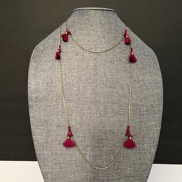 Shiraleah Jewelry - NWT Anthro Shiraleah Lena Necklace Gold Magenta Tassels 25" Long Boho Je…